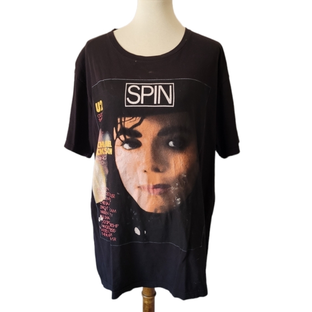 SPIN Magazine Michael Jackson Graphic T-Shirt Black Cotton Mens‎ XL King of Pop